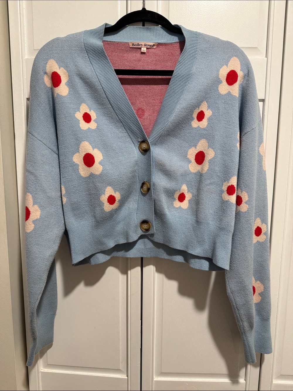 Bailey Rose Light Blue Floral Button-Front Cardigan